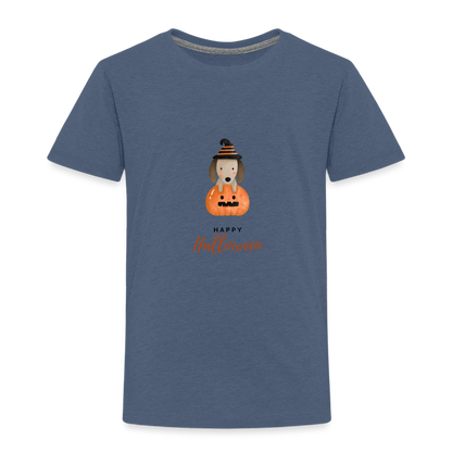 Toddler Premium T-Shirt Happy Halloween, Cute Puppy in a Pumpkin - heather blue