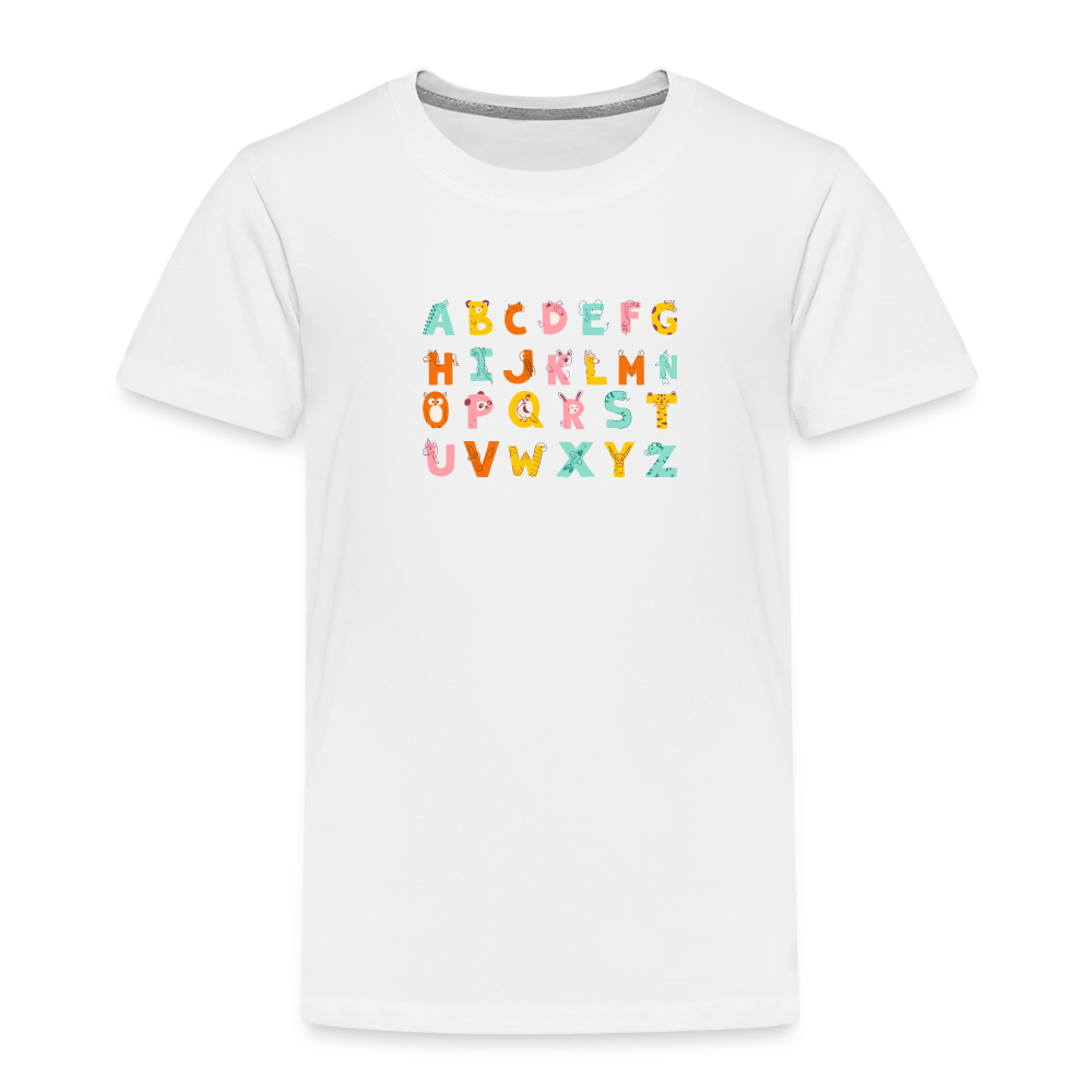 Toddler Premium T-Shirt Animals & Alphabets 26 Letters - white