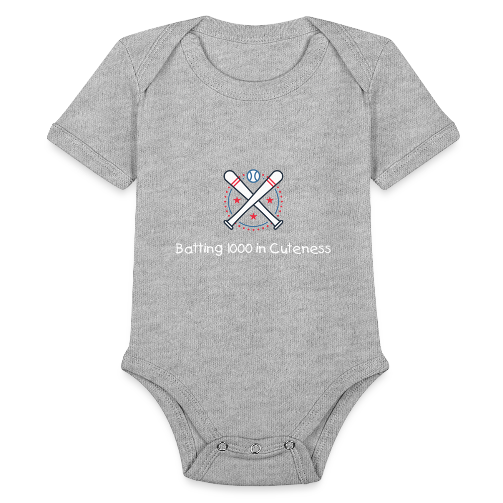 Organic Short Sleeve Baby Bodysuit Cute Baseball Batting - heather grey