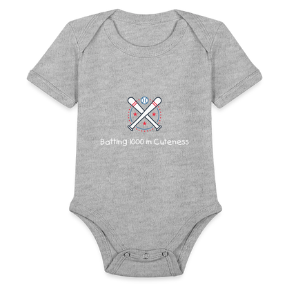 Organic Short Sleeve Baby Bodysuit Cute Baseball Batting - heather grey