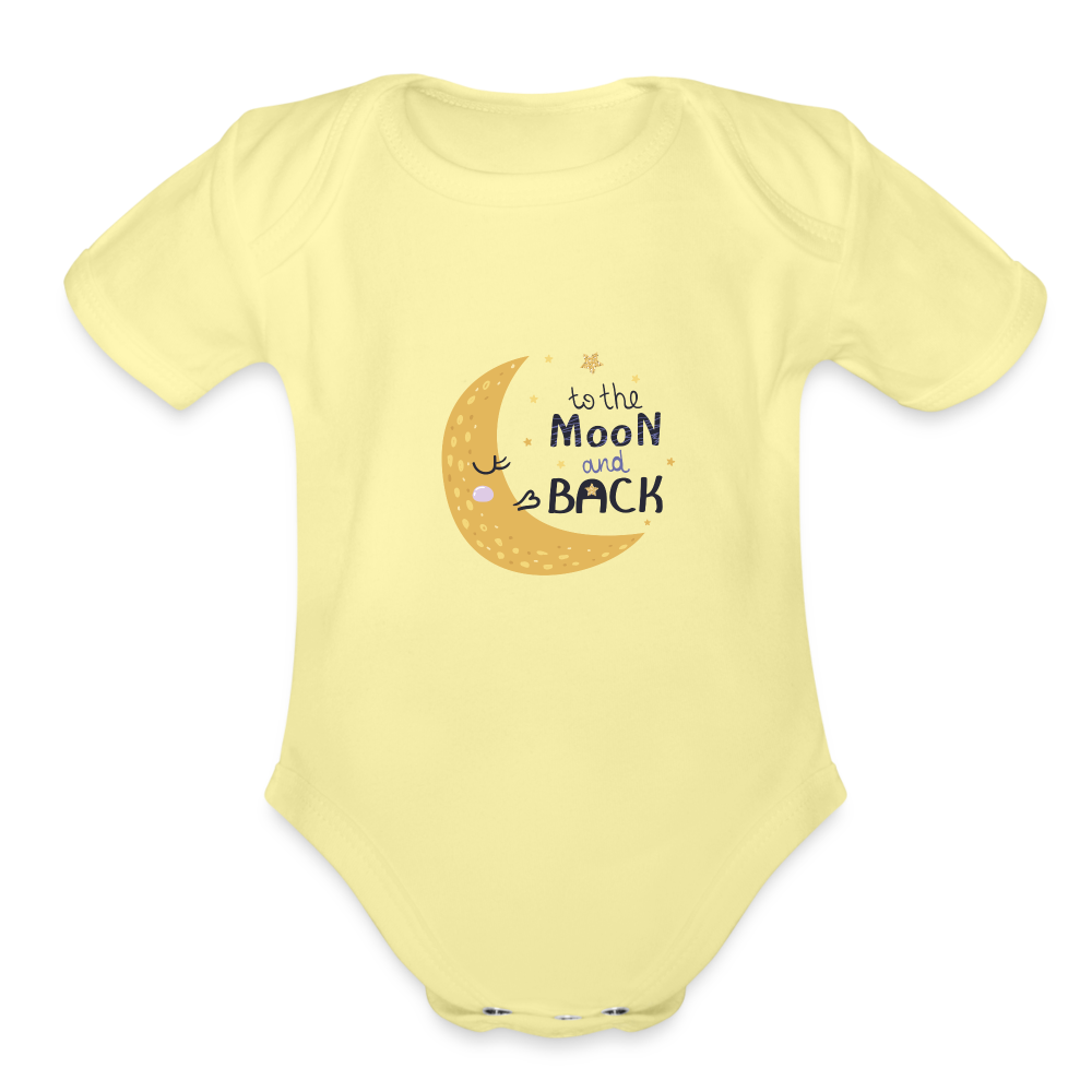 Organic Short Sleeve Baby Bodysuit To The Moon & Back - washed yellow