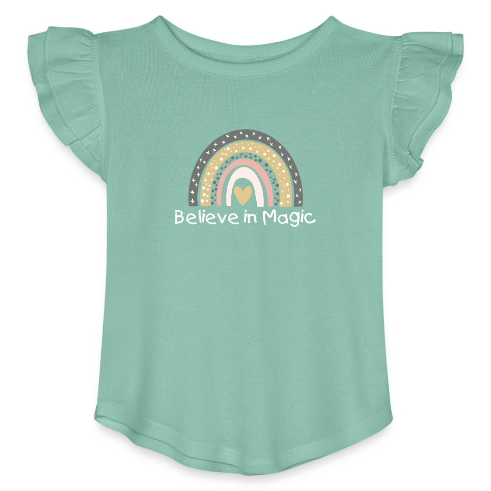 Toddler Girls Flutter T-shirt Rainbow & Hearts Believe in Magic - saltwater