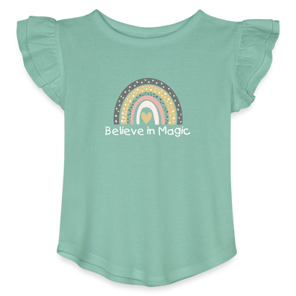 Toddler Girls Flutter T-shirt Rainbow & Hearts Believe in Magic - saltwater