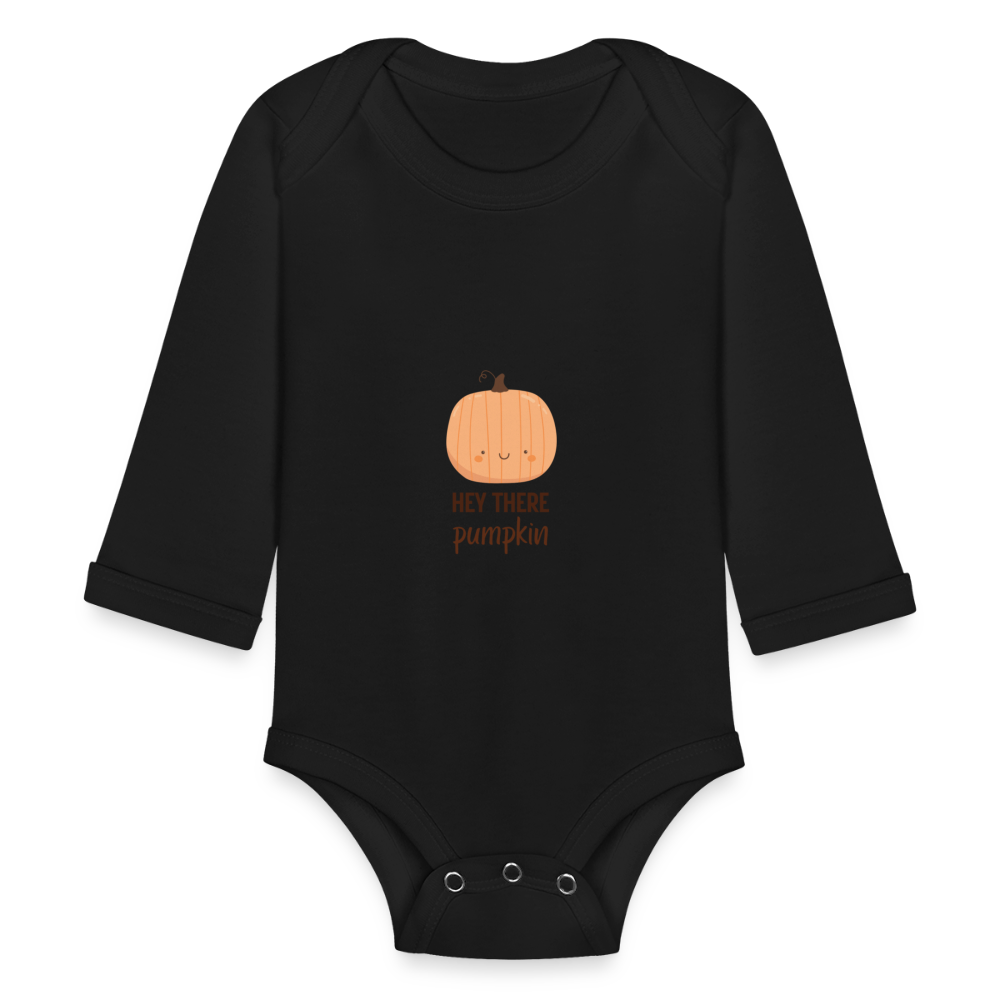 Organic Long Sleeve Baby Bodysuit Hey There Pumpkin - black