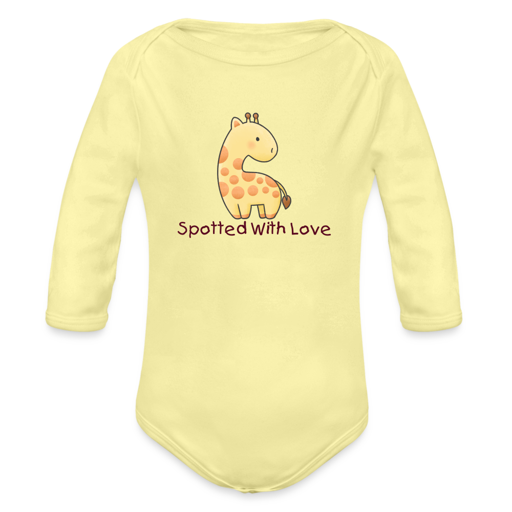 Organic Long Sleeve Baby Bodysuit Giraffe Spotted With Love - washed yellow