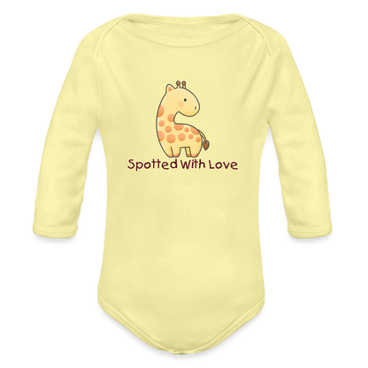 Organic Long Sleeve Baby Bodysuit Giraffe Spotted With Love - washed yellow