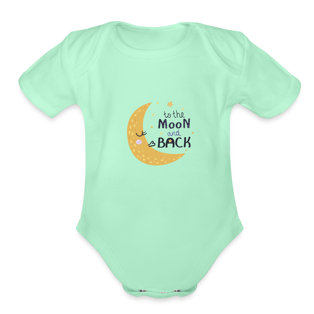 Organic Short Sleeve Baby Bodysuit To The Moon & Back - light mint