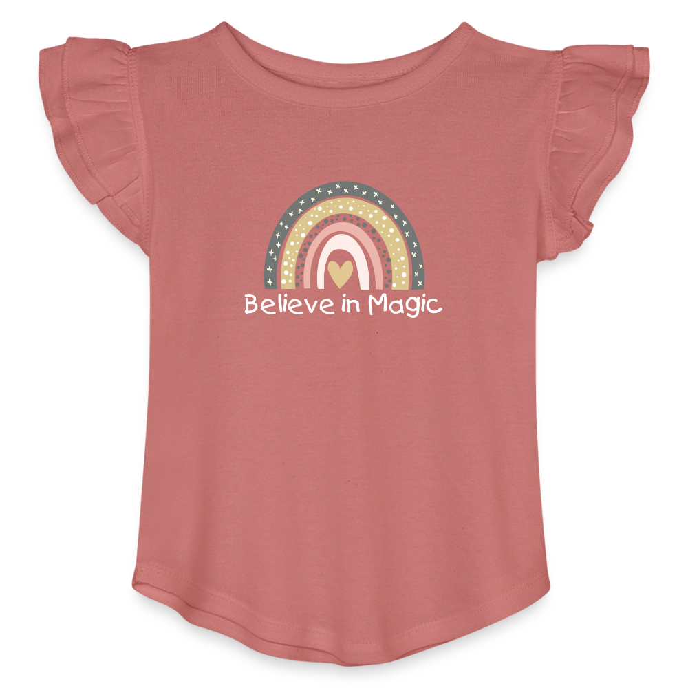 Toddler Girls Flutter T-shirt Rainbow & Hearts Believe in Magic - mauve