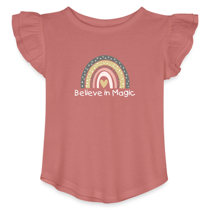 Toddler Girls Flutter T-shirt Rainbow & Hearts Believe in Magic - mauve