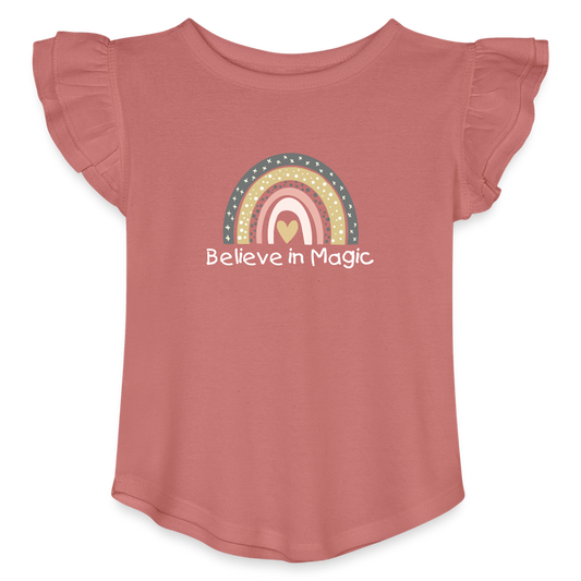 Toddler Girls Flutter T-shirt Rainbow & Hearts Believe in Magic - mauve