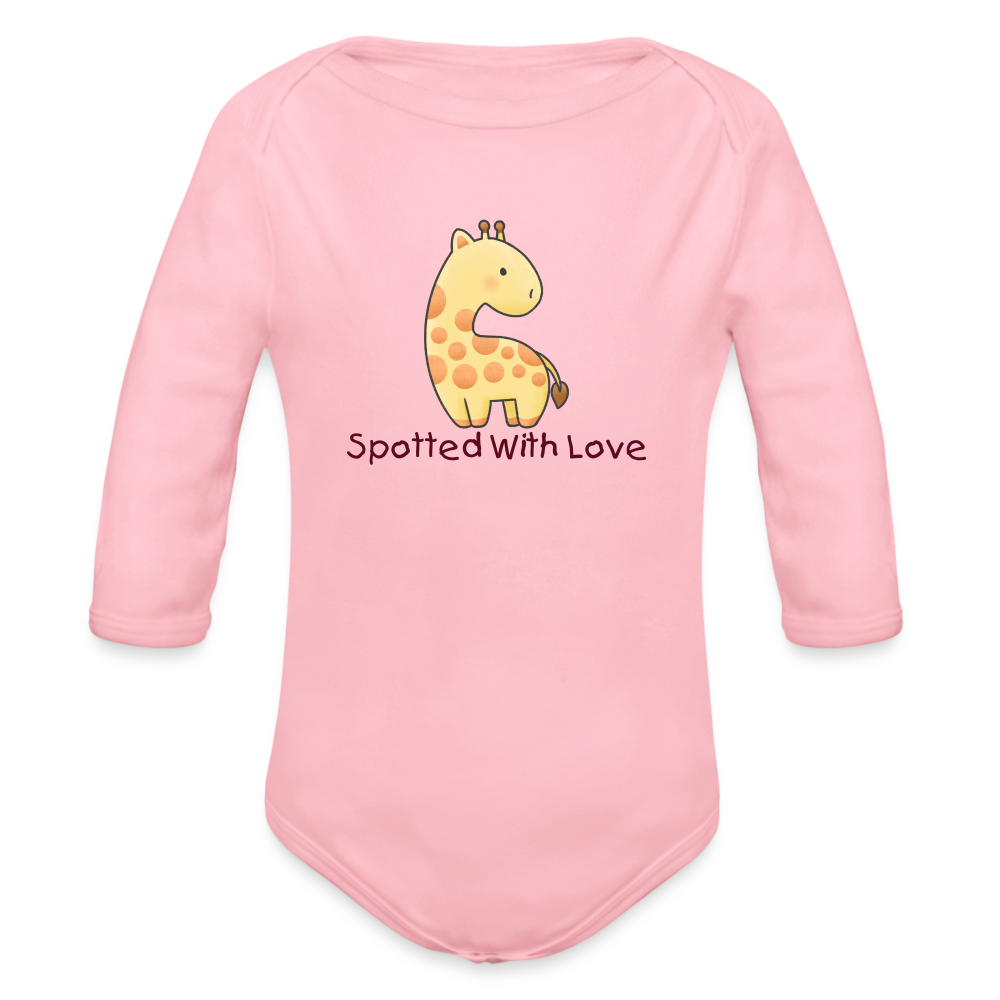 Organic Long Sleeve Baby Bodysuit Giraffe Spotted With Love - light pink