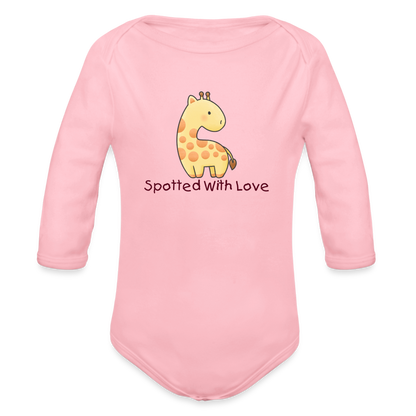 Organic Long Sleeve Baby Bodysuit Giraffe Spotted With Love - light pink