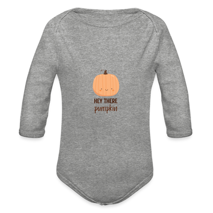 Organic Long Sleeve Baby Bodysuit Hey There Pumpkin - heather grey