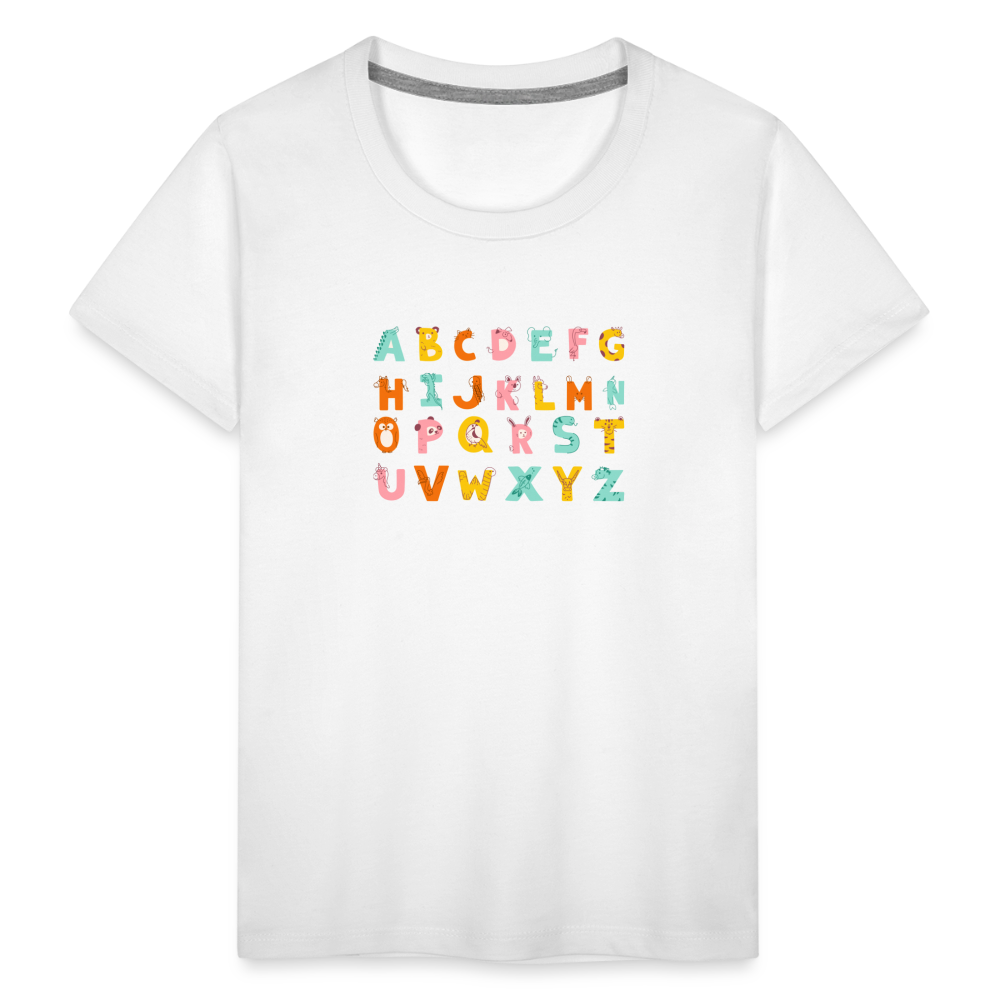 Toddler Premium T-Shirt Animals & Alphabets 26 Letters - white