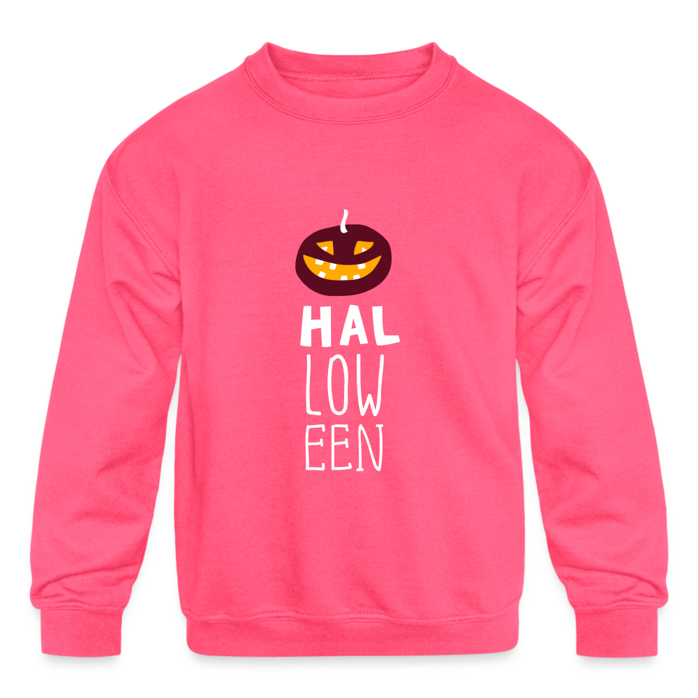 Kids Crewneck Sweatshirt Pumpkin Halloween - neon pink