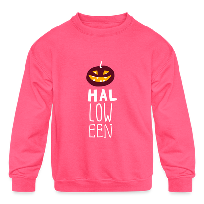 Kids Crewneck Sweatshirt Pumpkin Halloween - neon pink