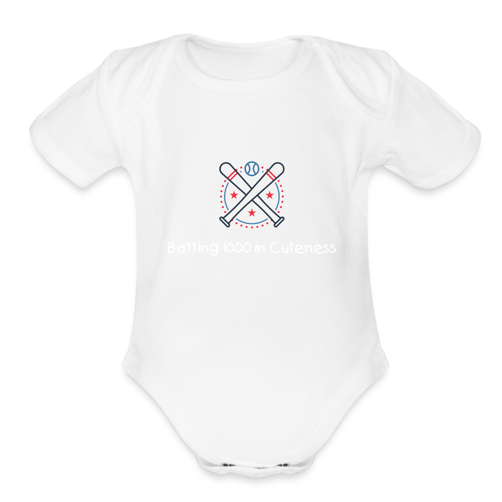 Organic Short Sleeve Baby Bodysuit Cute Baseball Batting - white