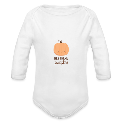 Organic Long Sleeve Baby Bodysuit Hey There Pumpkin - white