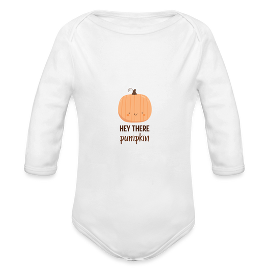 Organic Long Sleeve Baby Bodysuit Hey There Pumpkin - white