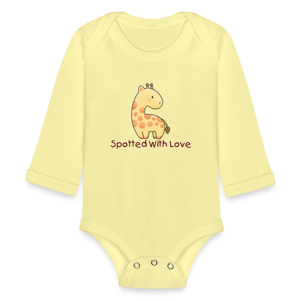 Organic Long Sleeve Baby Bodysuit Giraffe Spotted With Love - washed yellow