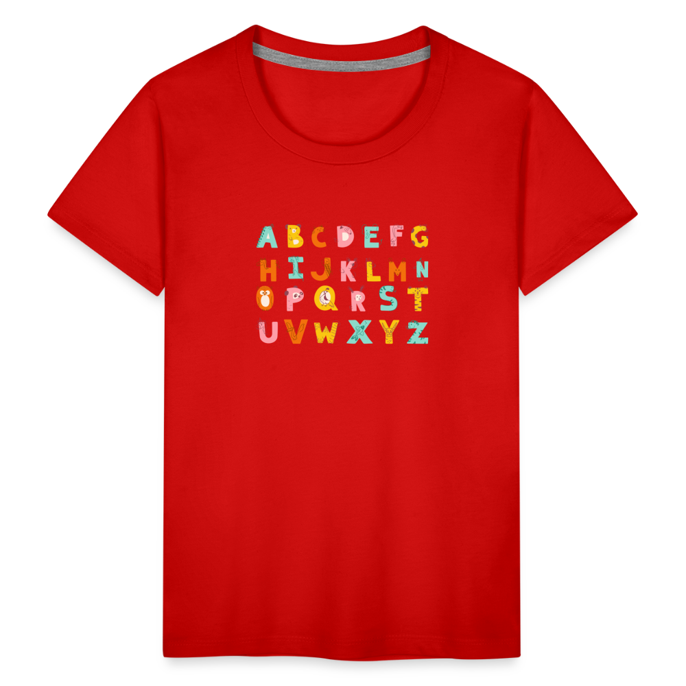 Toddler Premium T-Shirt Animals & Alphabets 26 Letters - red