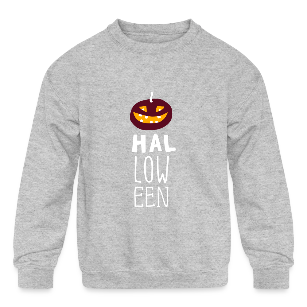 Kids Crewneck Sweatshirt Pumpkin Halloween - heather gray