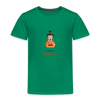 Toddler Premium T-Shirt Happy Halloween, Cute Puppy in a Pumpkin - kelly green