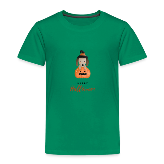 Toddler Premium T-Shirt Happy Halloween, Cute Puppy in a Pumpkin - kelly green