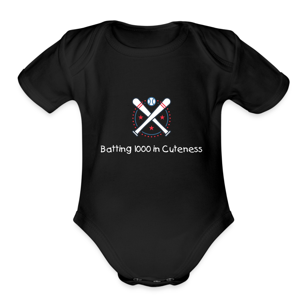 Organic Short Sleeve Baby Bodysuit Cute Baseball Batting - black