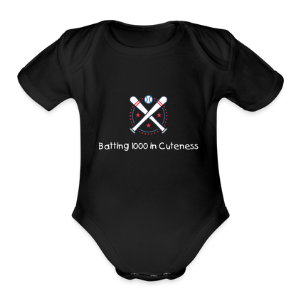 Organic Short Sleeve Baby Bodysuit Cute Baseball Batting - black