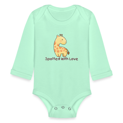 Organic Long Sleeve Baby Bodysuit Giraffe Spotted With Love - light mint