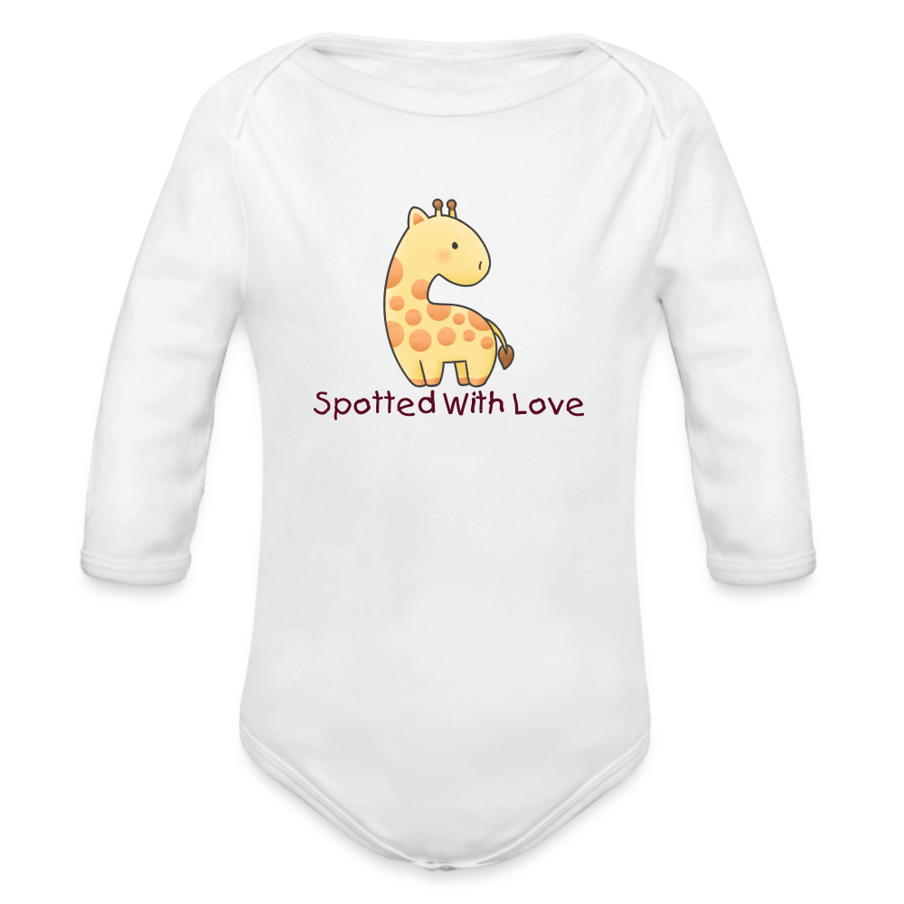 Organic Long Sleeve Baby Bodysuit Giraffe Spotted With Love - white