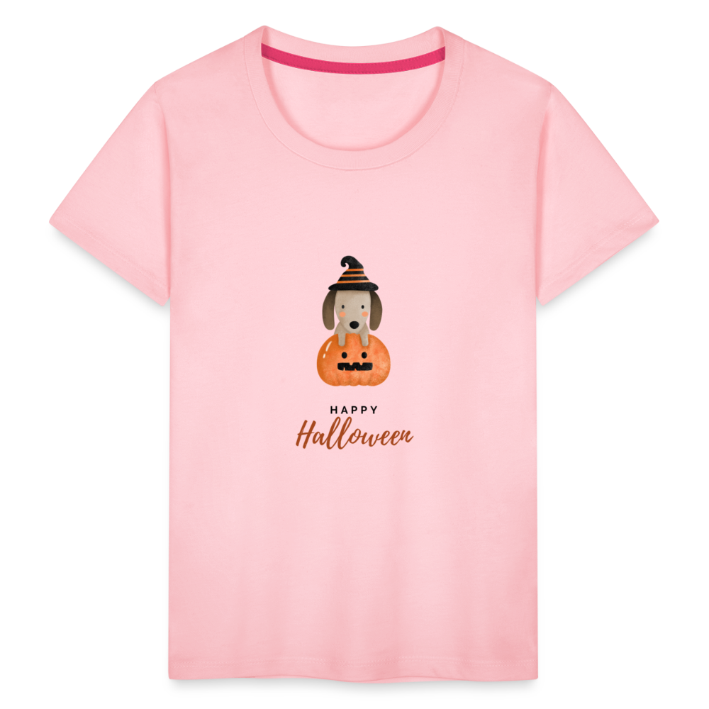 Toddler Premium T-Shirt Happy Halloween, Cute Puppy in a Pumpkin - pink