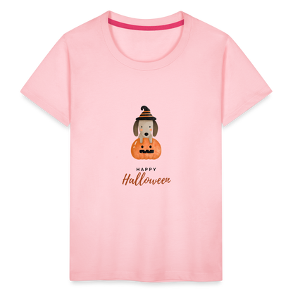 Toddler Premium T-Shirt Happy Halloween, Cute Puppy in a Pumpkin - pink