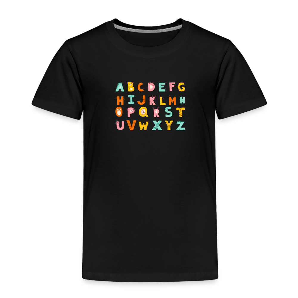 Toddler Premium T-Shirt Animals & Alphabets 26 Letters - black