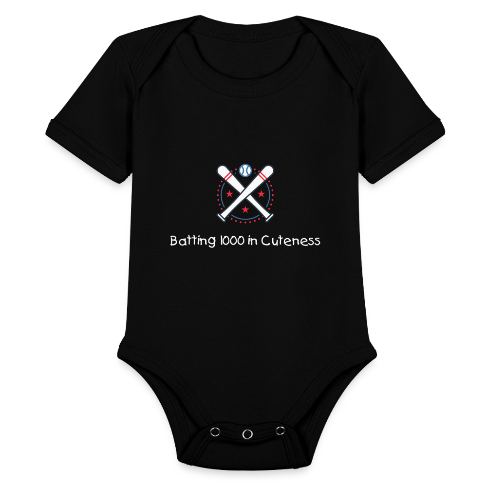 Organic Short Sleeve Baby Bodysuit Cute Baseball Batting - black