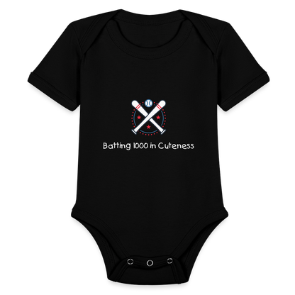 Organic Short Sleeve Baby Bodysuit Cute Baseball Batting - black