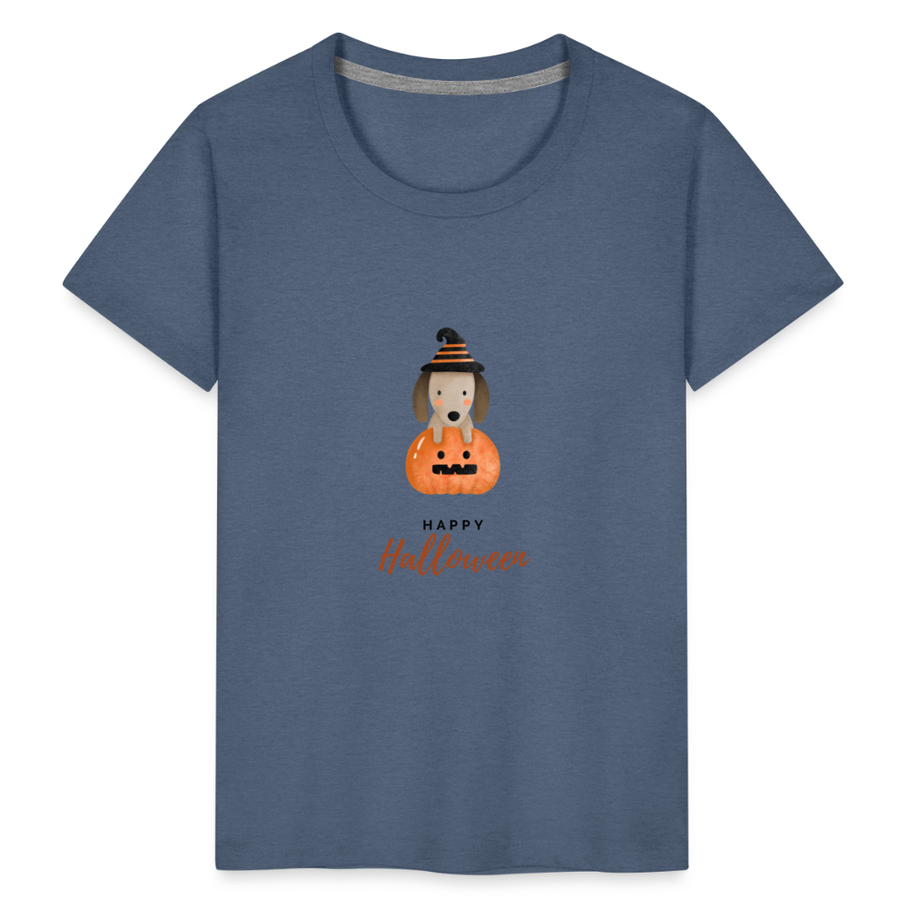 Toddler Premium T-Shirt Happy Halloween, Cute Puppy in a Pumpkin - heather blue