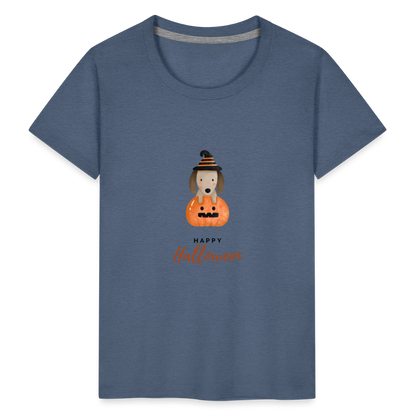 Toddler Premium T-Shirt Happy Halloween, Cute Puppy in a Pumpkin - heather blue