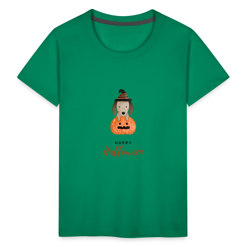 Toddler Premium T-Shirt Happy Halloween, Cute Puppy in a Pumpkin - kelly green