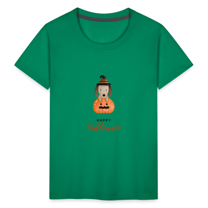 Toddler Premium T-Shirt Happy Halloween, Cute Puppy in a Pumpkin - kelly green