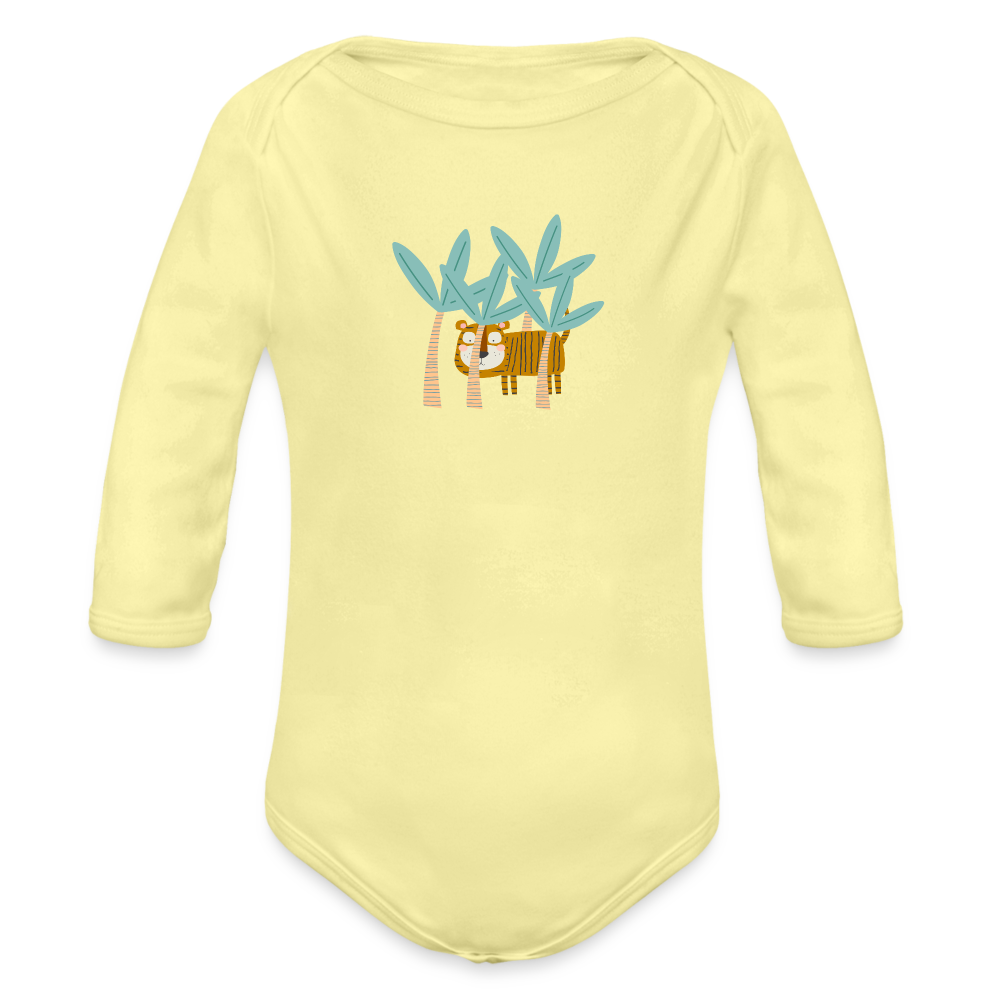 Long Sleeve Bodysuit Tiger in Trees - washed yellow