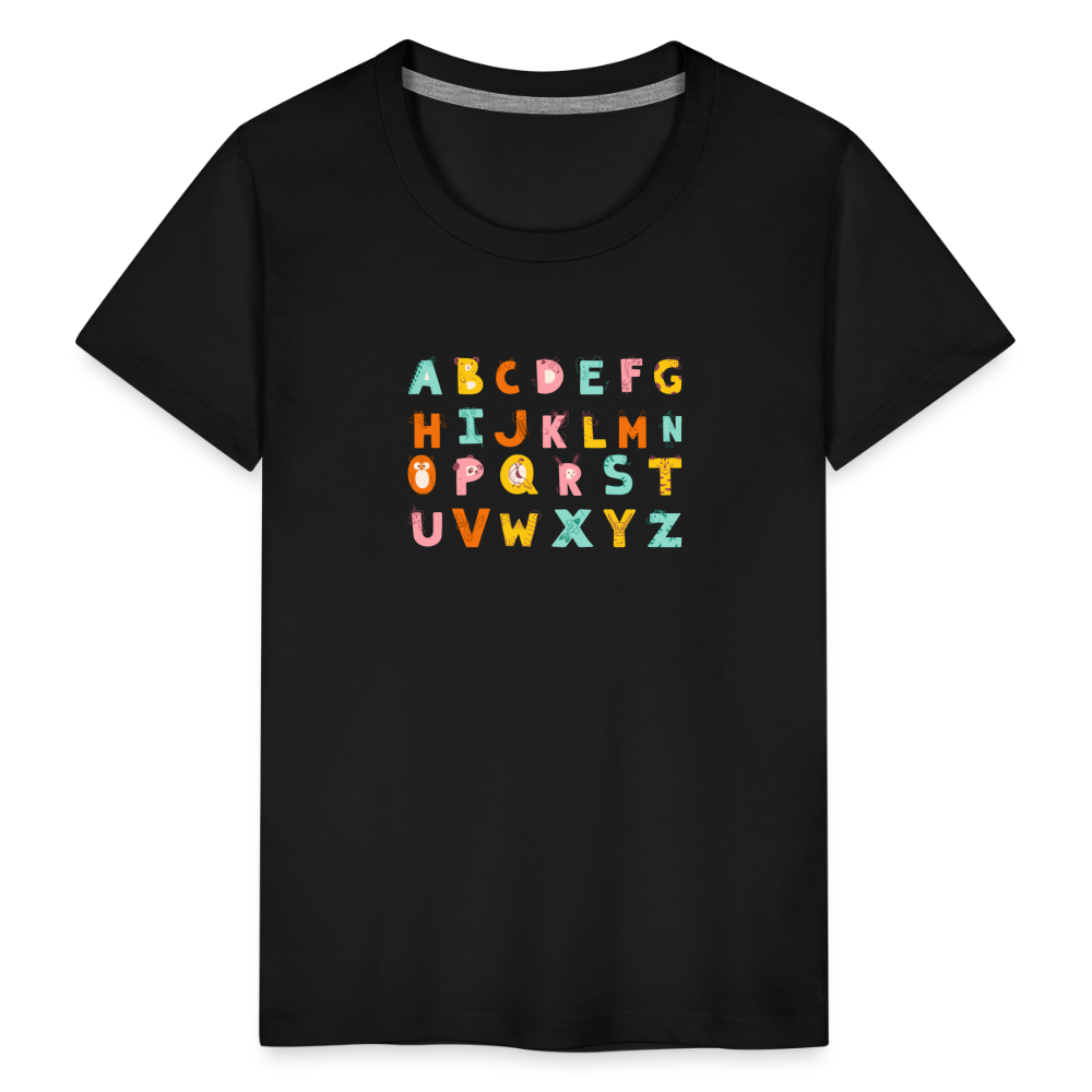 Toddler Premium T-Shirt Animals & Alphabets 26 Letters - black