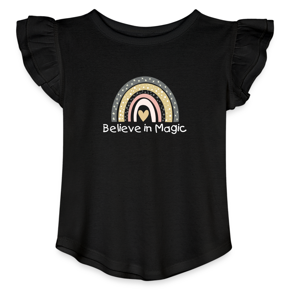 Toddler Girls Flutter T-shirt Rainbow & Hearts Believe in Magic - black