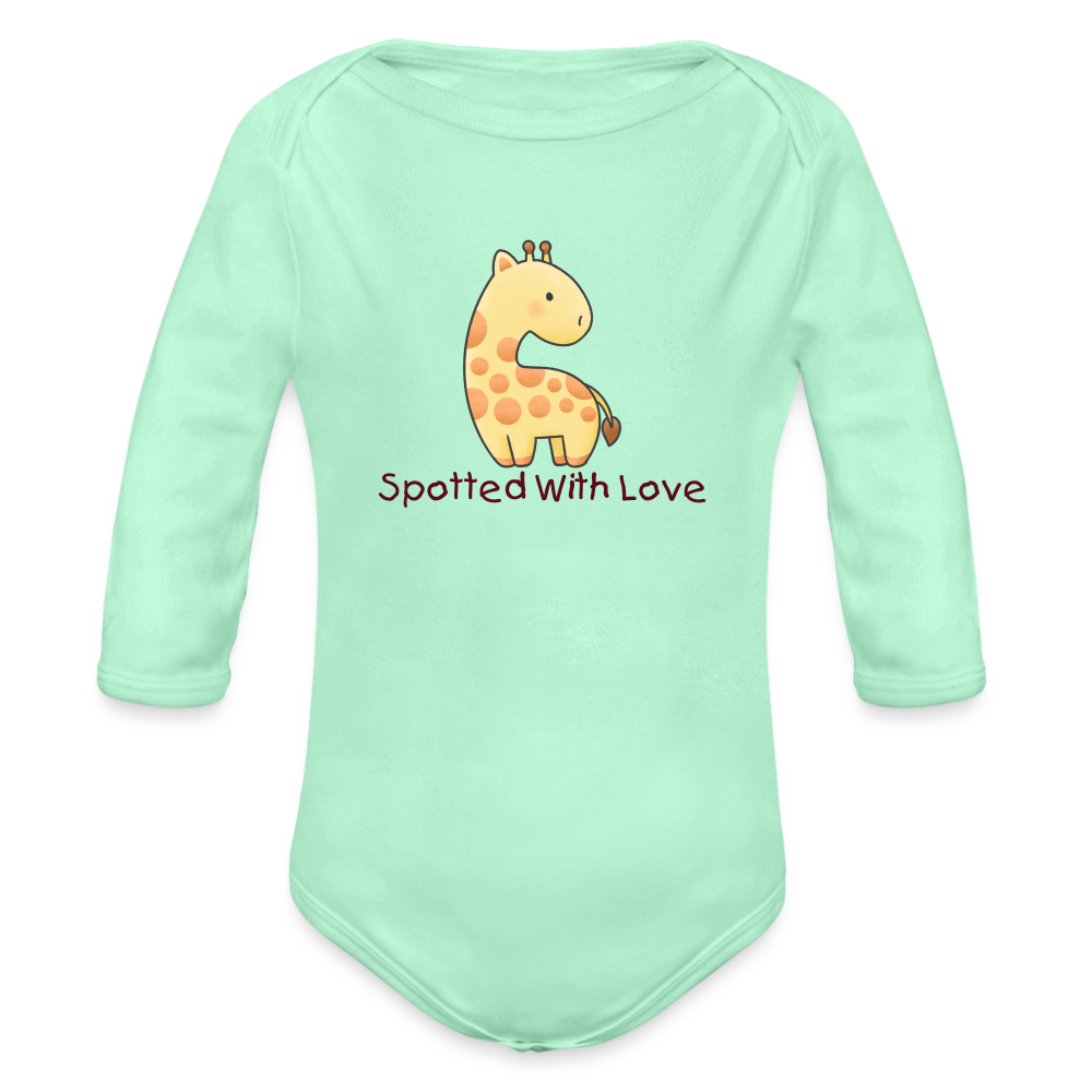 Organic Long Sleeve Baby Bodysuit Giraffe Spotted With Love - light mint