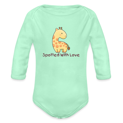 Organic Long Sleeve Baby Bodysuit Giraffe Spotted With Love - light mint