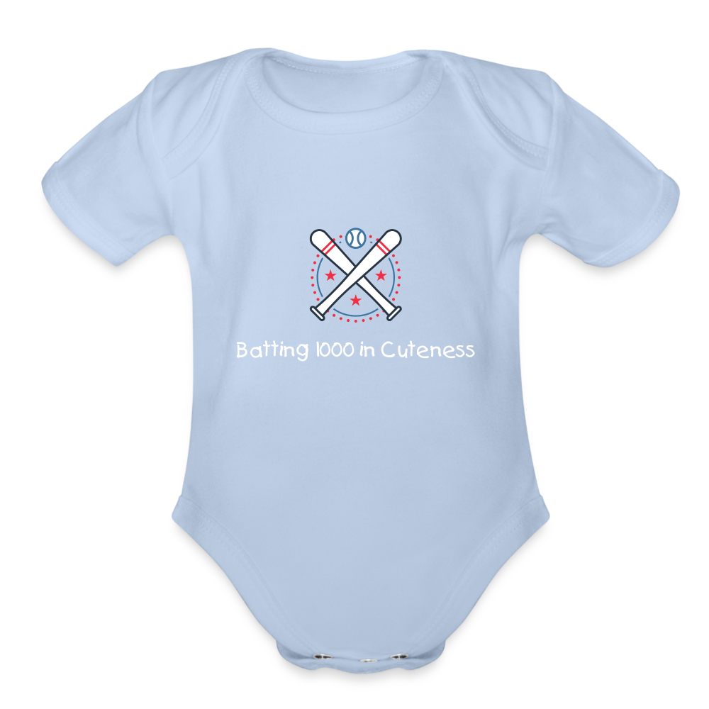 Organic Short Sleeve Baby Bodysuit Cute Baseball Batting - sky