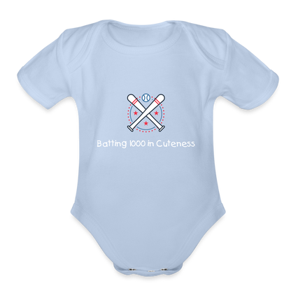 Organic Short Sleeve Baby Bodysuit Cute Baseball Batting - sky