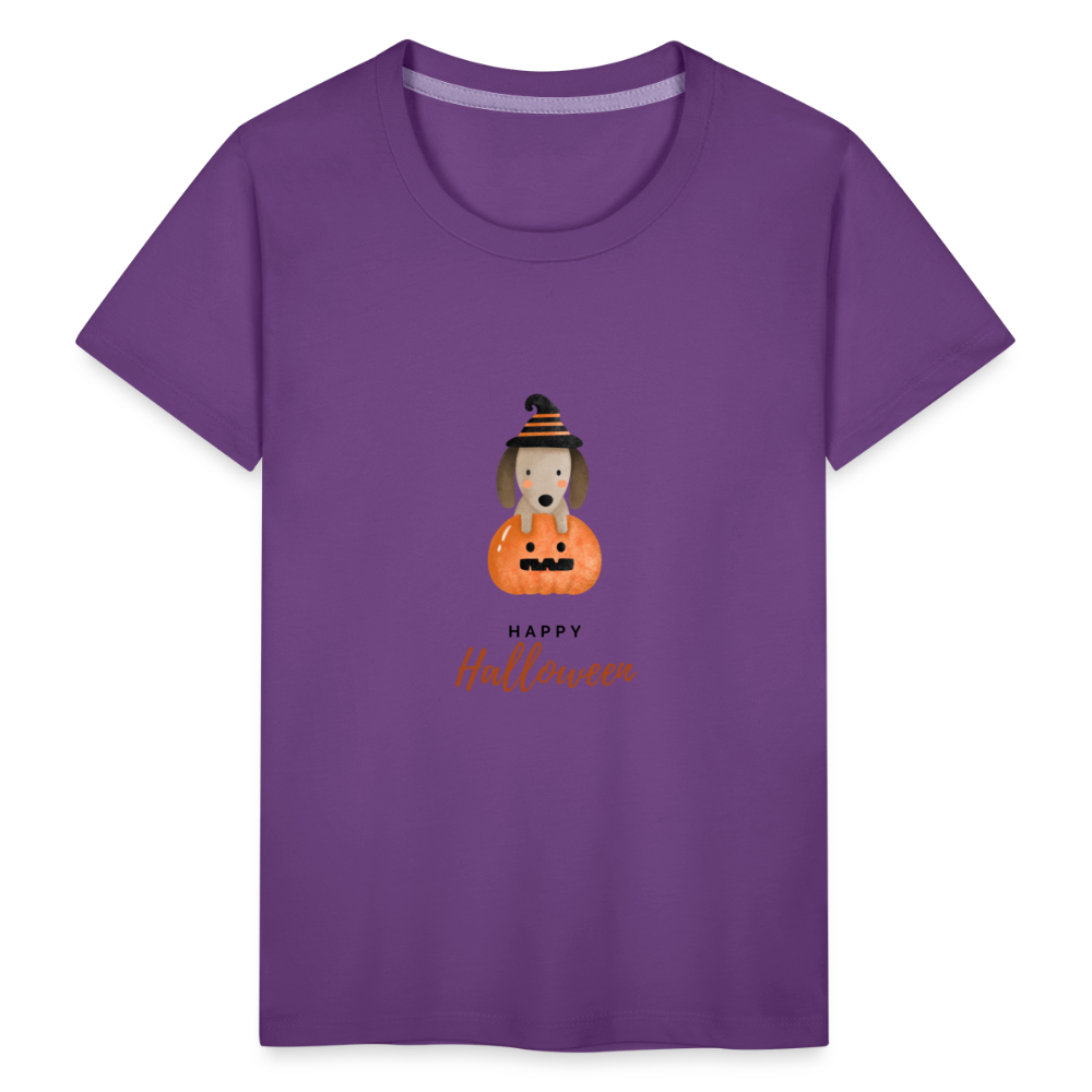 Toddler Premium T-Shirt Happy Halloween, Cute Puppy in a Pumpkin - purple