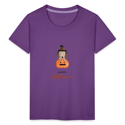 Toddler Premium T-Shirt Happy Halloween, Cute Puppy in a Pumpkin - purple